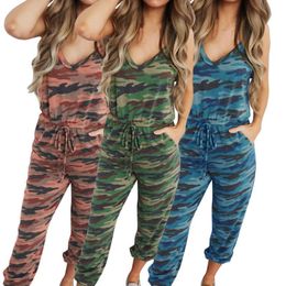 GAGA Womens Open Back Strappy Camouflage Printed Harem Summer Jumpsuits Rompers 