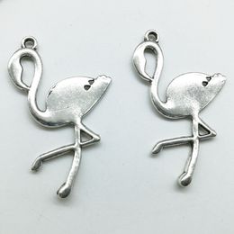 Wholesale Flamingo Birds Drop Pendants Charms For Necklace Earrings DIY 30*36mm 