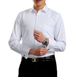 Classic Mens Shirt Long Sleeve Smart Office Formal Business Bar Plain Double Cuf