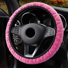 Volante Cubierta Felpa para Coche,Cubierta del Volante De Felpa Invierno Fundas Volante Peluche Juego De Volante De Felpa Fundas para Volante De Coche 36-39Cm