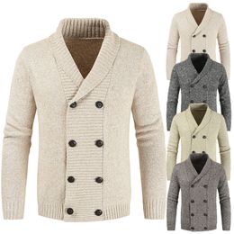 Homme Double Boutonnage Chaud Tricot Pull Knitwear Cardigan Revers Col Châle