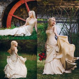 Ruched Bodice Satin Champagne Bridesmaid Dresses