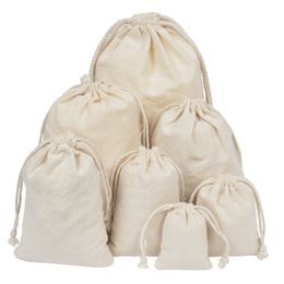 11cm x 10.5cm 10 x natural unbleached cotton drawstring gift bags