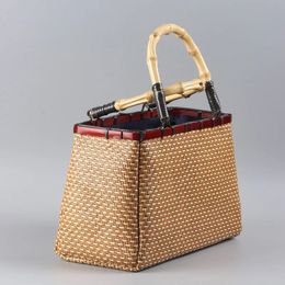 2616cm Vintage Rattan Bamboo Bamboo Japanesestyle Art Mujeres Boutique Bag Bag Bag Almacenamiento de té A4535 240430