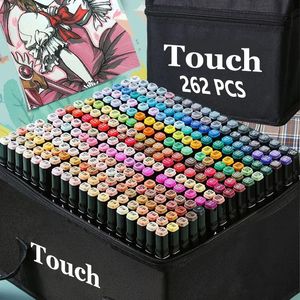 262/204/168/120/80 kleuren markers Art Pen Set voor Draw Dual Headed Artist Sketch Vette alcohol gebaseerde marker voor animatie Manga 231227