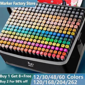 262/204/168/80 kleuren markers Dual Brush Painting Set Pen Manga Sketching Art Marker voor tekening Student School Business Supplies 231227