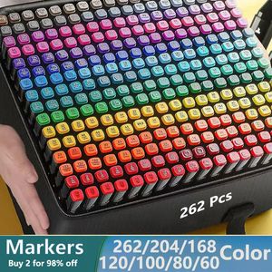 262/204/168 Colorres Marqueurs Brouss de brosse Set Paint Dessin Manga Highlighter School Art Supplies for Artist Korean Stationery 231227