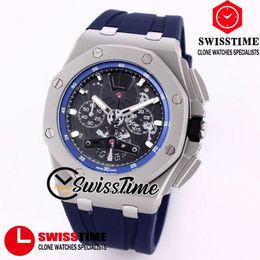 26407 quartz chronograaf herenhorloge blauwe innerlijke skelet wijzerplaat stopwatch titanium stalen kast blauwe rubberen luxe horloges 2022 SwissTi2173
