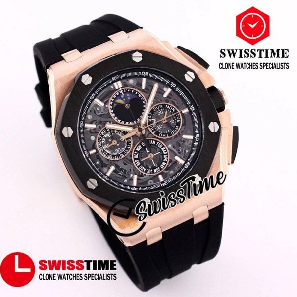 26571 26582 Cronógrafo de cuarzo Reloj para hombre Fase lunar Esqueleto Dial Cronómetro Dos tonos Caja de oro rosa Relojes de goma 2022 SwissTime313x