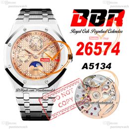 26574 Montre automatique pour homme A5134 compliquée BBRF 41 mm Calendrier perpétuel Cadran bâton de saumon Bracelet en acier inoxydable Super Edition Puretimewatch Reloj Hombre