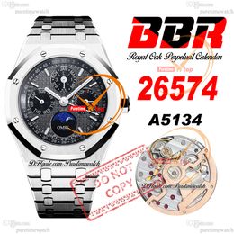 26574 Montre automatique pour homme A5134 compliquée BBRF 41 mm Calendrier perpétuel Gris Cadran noir Bracelet en acier inoxydable Super Edition Puretimewatch Reloj Hombre