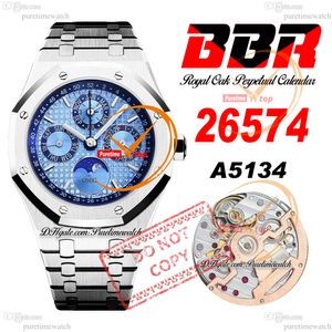 26574 Montre automatique pour homme A5134 compliquée BBRF 41 mm Calendrier perpétuel Cadran bleu ciel Bracelet en acier inoxydable Super Edition Puretimewatch Reloj Hombre