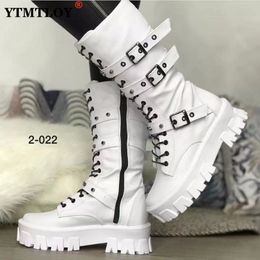 267 Mid Automne Femmes Calf Hiver Fashion Lace-Up Zipper Botas Mujer Sports Plateforme talon Chaussures Bottes High Boots 230923 5