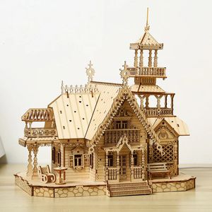 267pcs Houten BOUWBLOK Constructie Speelgoed DIY Huis Met Verlichting Educatief Bouwstenen Model Kinderen Kids Gift 240110