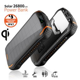 Banco de energía Solar de 26800mAh, cargador inalámbrico Qi rápido de 10W para iPhone 12, Xiaomi, Samsung, banco de energía de carga rápida, USB tipo C, Poverbank
