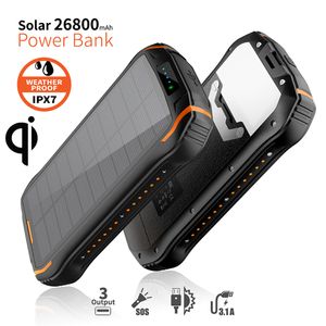 26800 mAh Solar Power Bank 10W snelle Qi draadloze lader voor iPhone 12 Xiaomi Samsung Fast Charging PowerBank USB Type C Poverbank