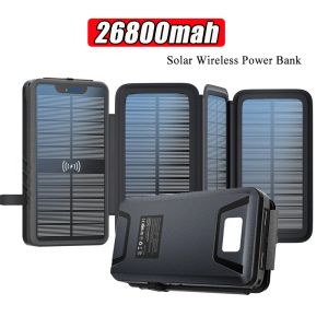 26800mAh banque d'énergie solaire chargeur sans fil Powerbank batterie externe Portable pour iPhone Xiaomi 9 Huawei Samsung appauvrbank