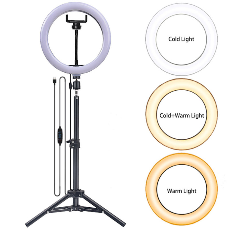 26cm 10 '' Lautres ￠ anneaux avec un tr￩pied et un porte-t￩l￩phonie de 1,6 m d'￩clairage d'￩clairage d'￩clairage d'￩clairage de streaming pour les kits de vlogging