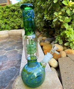 26CM 11 Pouces Bangs En Verre Vert Vintage Couleur Assortie Narguilé Twisted Filter Tube Oil Rigs Bubbler Pipe À Eau Bong 14mm Bol