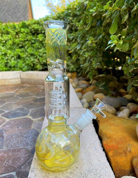 26CM 11 Pouces Bangs En Verre Jaune Vintage Couleur Assortie Narguilé Twisted Filter Tube Oil Rigs Bubbler Pipe À Eau Bong 14mm Bol US Warehouse