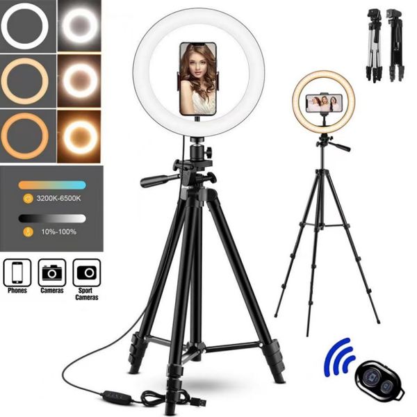 26cm Photo Ringlight Led Selfie anneau lumière téléphone télécommande lampe photographie éclairage avec trépied support Youtube vidéo