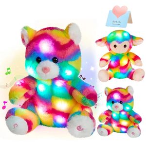 26cm regenboog schapen beren pluche speelgoed met led gloeiende verlichte knuffel dieren meisje zingende kleurrijke poppen geschenken voor meisjes 240506
