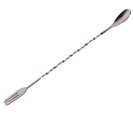 26 cm roestvrij staal Long Mixing Spoon Spiral Long Bar Lepels voor cocktail Drink twee hoofd lange lepels vorken SN653