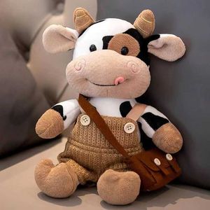 Muñeco de peluche de vaca lechera de dibujos animados de animales de ganado de simulación de 26CM, suéter de peluche suave, almohada de juguete, regalos de cumpleaños para niños