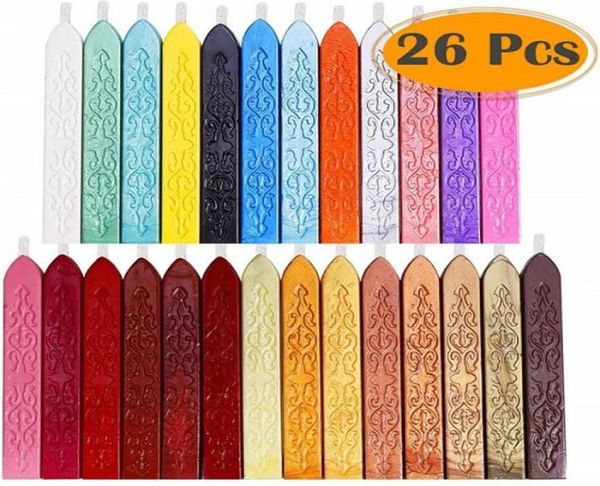 26 Colores Sellado de sellado antiguo Cera con mechas para cartas de franqueo Retro Vintage Wax Sello Sello Multicolor DIY SEAL WAX7773103