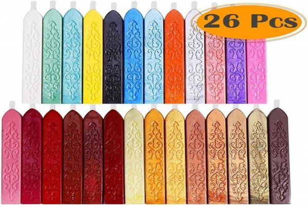 26Colors Antiques scellant des bâtons de cire avec des mèches pour la lettre de portage rétro vintage de joint de cire de cire