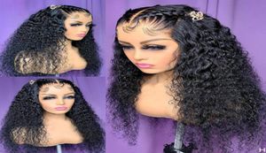 26 inch 180 dichtheid gitzwarte kleur lange kinky krullende pruik lijmloze kant voorpruiken remy zacht met babyhaar voorgeplukt voor vrouwen hea49973011