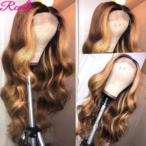 Perruque Lace Front Wig naturelle Body Wave à reflets bruns, 26 pouces, perruque à reflets ombrés HD sans couture