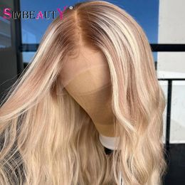 26Inches Long Vanilla Highlight Blonde Perruques de cheveux humains avec des poils de bébé 180Density Glueless 13x6 Deep Part Lace Front Wigs Remy