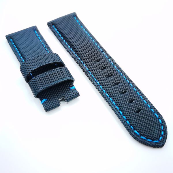 Bracelet en toile et cuir noir, 26mm – 22mm, point bleu, adapté à la montre PAM PAM 111 Wirst