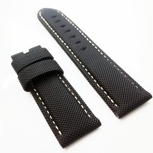 26 mm - 22 mm zwarte canvas lederen band kaki steekband geschikt voor pam pam 111 wirst horloge