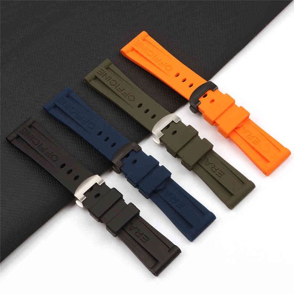 Bracelet de montre en caoutchouc de Silicone, 26mm, noir, bleu, Orange, vert, remplacement pour bracelet Panerai, boucle pliante, accessoires de montre étanches