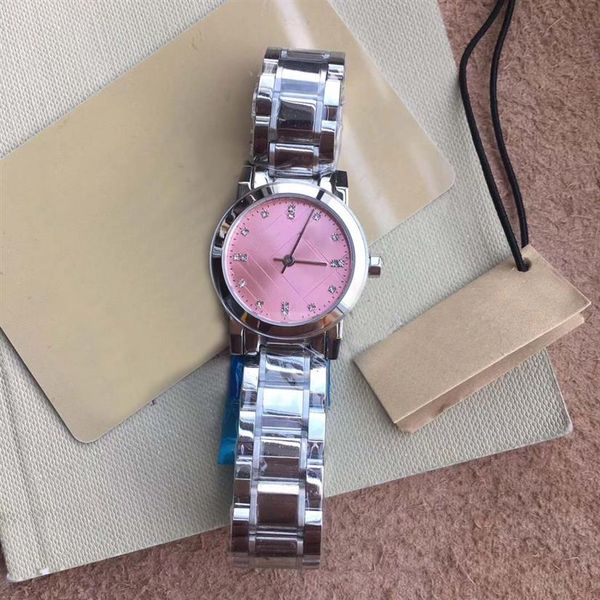 Reloj de cuarzo con batería de 26MM para mujer, relojes de pulsera suaves y silenciosos para mujer, pulsera de acero inoxidable plateado 316L, color rosa Diam228V