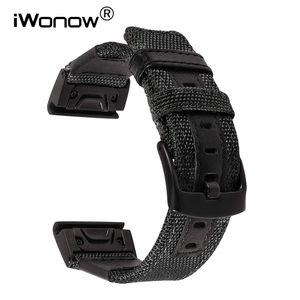 Bracelet de montre en nylon + cuir véritable de 26 mm pour Garmin Fenix 5x / 3 / 3hr Bracelet de montre à ajustement rapide et facile Fermoir en acier inoxydable Bracelet de poignet Y19052301