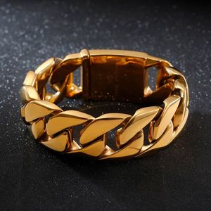 26 mm zwaar dik 18K GOUD GOLD MENS JONGENS CUBAN CULB KINDERSUNBELDEN 316L roestvrijstalen armband punk rock titanium staal Bangl2183