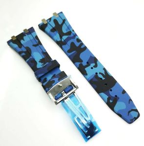 26 mm18 mm Camuflage Blue Luxury Rubber Rubber 18 mm Caja de cierre de despliegue 4 Conector 4 Tornillo 2 Enlace para AP Royal Oak 154008870365