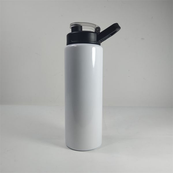 Vaso blanco en blanco de sublimación de 26 oz con tapa de bloqueo Sippy Botella deportiva de acero inoxidable DIY Taza portátil para beber al aire libre Taza de viaje B6