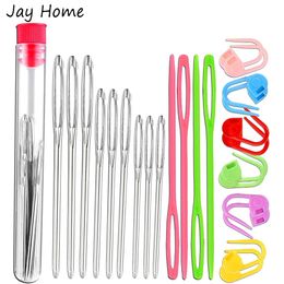 26Pcs Sewing Knitting Kits Large Eye Blunt Yarn Needles Plastic Weaving Crochet Locking Counter Stitch Markers Tools 240428