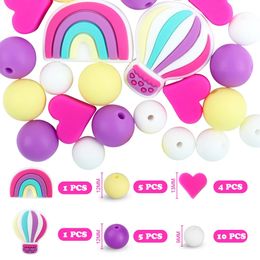 26PCSSet Baby Siliconen Kralen Theether TEETTHEINDEN REGENBOOG AIRBALLONS BPA gratis voor het maken van facifier clips ketting 240420