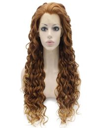 Perruque Lace Front Wig synthétique bouclée Extra longue, blonde Auburn, 26 pouces, résistante à la chaleur, 91554024729955