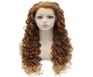 Perruque Lace Front Wig synthétique bouclée Extra longue, blonde Auburn, 26 pouces, résistante à la chaleur, 91554022407676