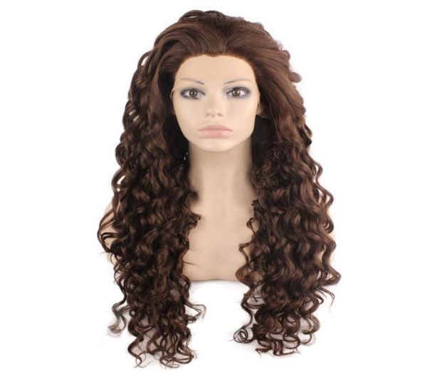 Perruque brune Extra longue de 26 pouces, perruque Lace Front synthétique bouclée résistante à la chaleur, 8648579