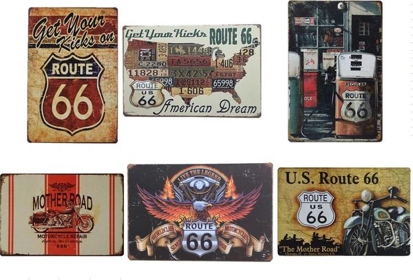 26style Obtenez vos coups de pied sur la Route 66 signes en étain vieux mur peinture en métal ART Bar Man Cave Pub restaurant décor à la maison affiche murale