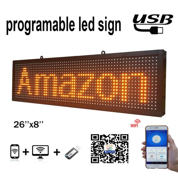 Signo de LED amarillo interior P10 de 26x8 pulgadas P10 Inalámbrico y envíeos USB Información de la pantalla LED