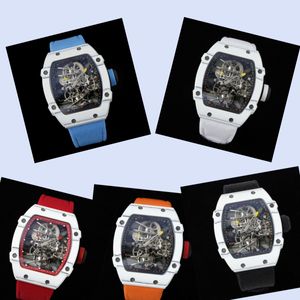 27-02 Montre de Luxe Mens Watches Tourbillon Movement Sapphire Crystal Mirror Ceramic Case Gevlooide riem luxe horloge polshorloges