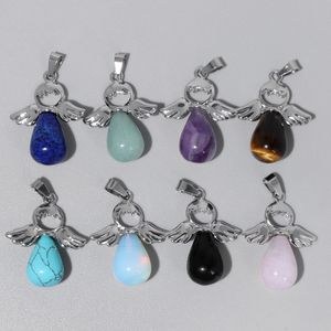 27 * 34 mm Perles de pierre naturelles ailes d'ange pendentif Charmes de chute de larmes pour les bijoux de fabrication de bijoux